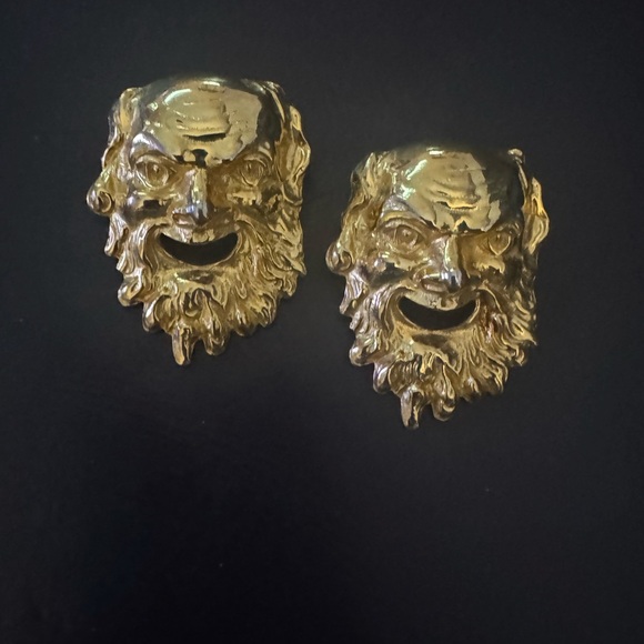 Vintage Gold Tone Satyr Brooch Pair by Judith Leiber